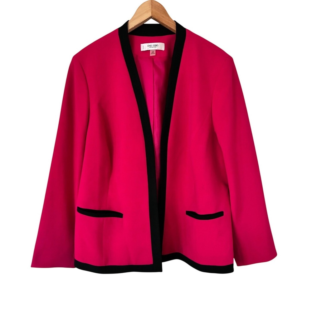 Jones Studio Separates Pink Black Trim Open Front Blazer Jacket Womens 18W